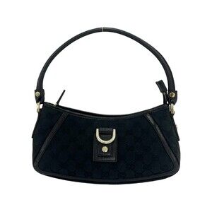 GUCCI Abbey GG Pattern Logo Canvas Leather One Shoulder Bag Handbag Black 823-9